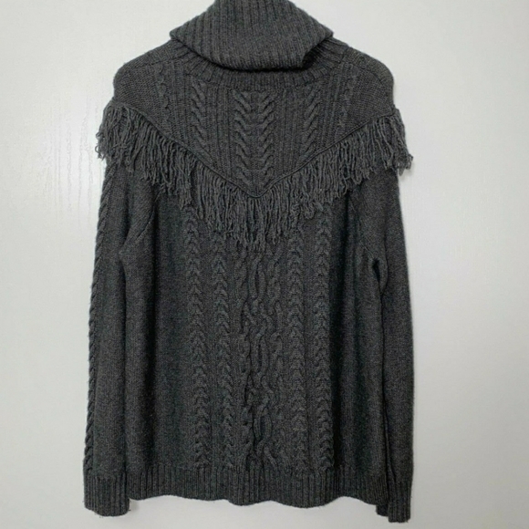 Joie Viviam Fringe Turtle Neck Sweater Wool Cable Knit - Picture 7 of 7